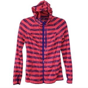 LUKKA Athletic Jacket Small Striped Hooded Zip Up Orange Purple Athleisure Yoga